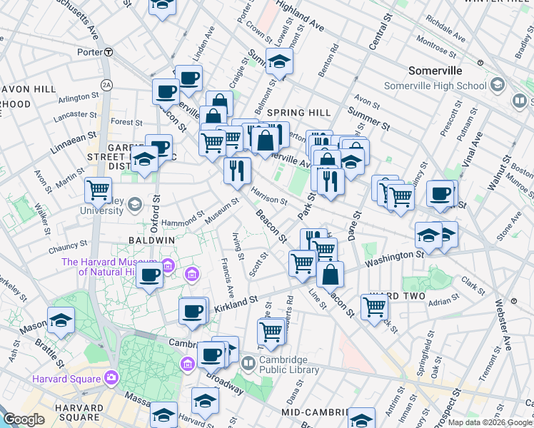 map of restaurants, bars, coffee shops, grocery stores, and more near 44 Ivaloo Street in Somerville