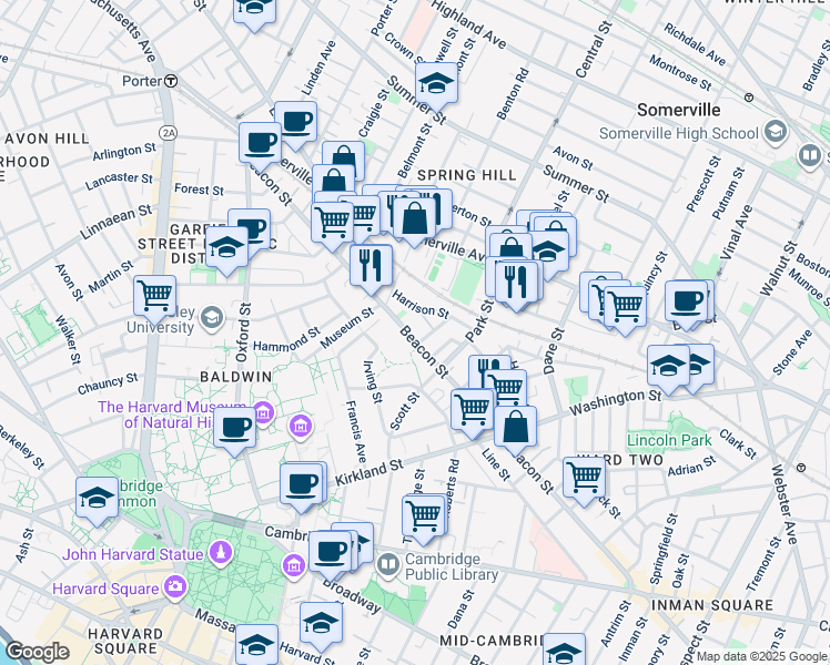 map of restaurants, bars, coffee shops, grocery stores, and more near 44 Ivaloo Street in Somerville
