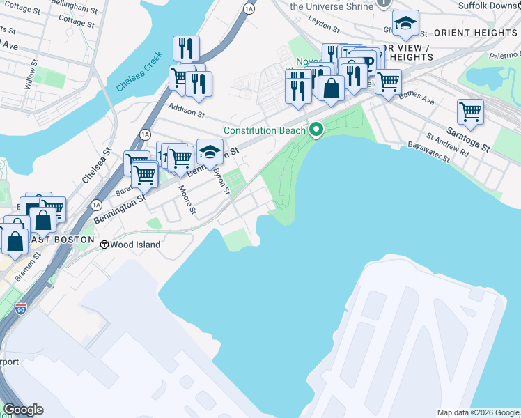 map of restaurants, bars, coffee shops, grocery stores, and more near 171 Coleridge Street in Boston