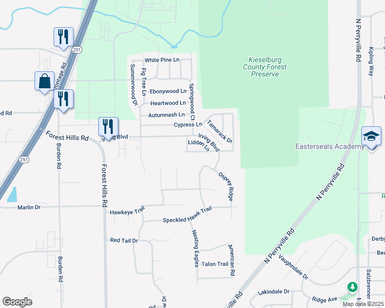 map of restaurants, bars, coffee shops, grocery stores, and more near 5623 Buttercup Lane in Machesney Park