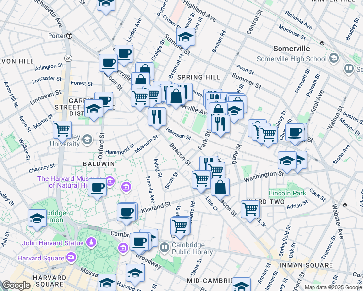 map of restaurants, bars, coffee shops, grocery stores, and more near 44 Ivaloo Street in Somerville