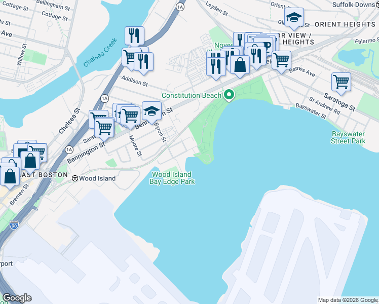 map of restaurants, bars, coffee shops, grocery stores, and more near 171 Coleridge Street in Boston