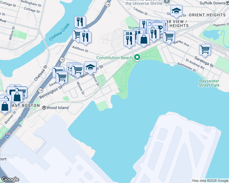 map of restaurants, bars, coffee shops, grocery stores, and more near 171 Coleridge Street in Boston