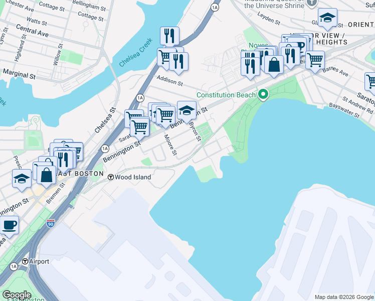 map of restaurants, bars, coffee shops, grocery stores, and more near East Boston Greenway Connector in Boston