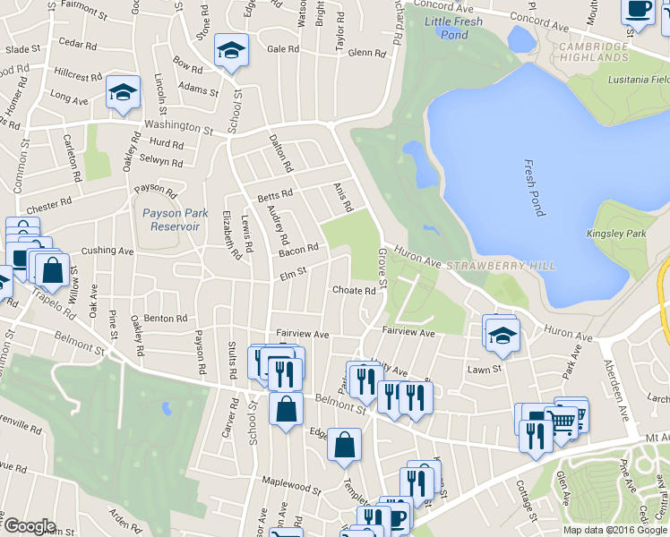 map of restaurants, bars, coffee shops, grocery stores, and more near 29-31 Foster Road in Belmont