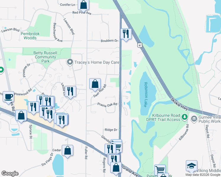 map of restaurants, bars, coffee shops, grocery stores, and more near 4959 Shagbark Court in Gurnee