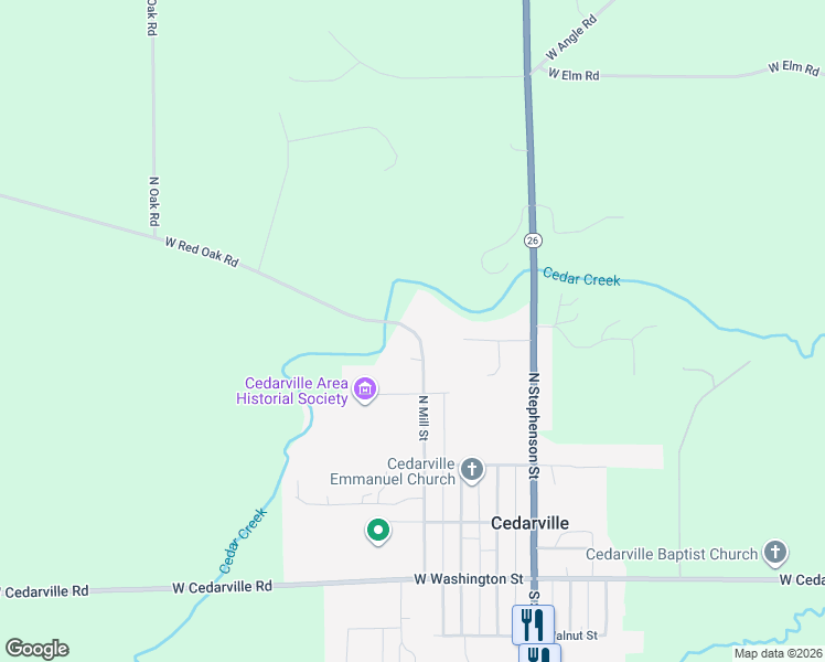 map of restaurants, bars, coffee shops, grocery stores, and more near 425 North Mill Street in Freeport
