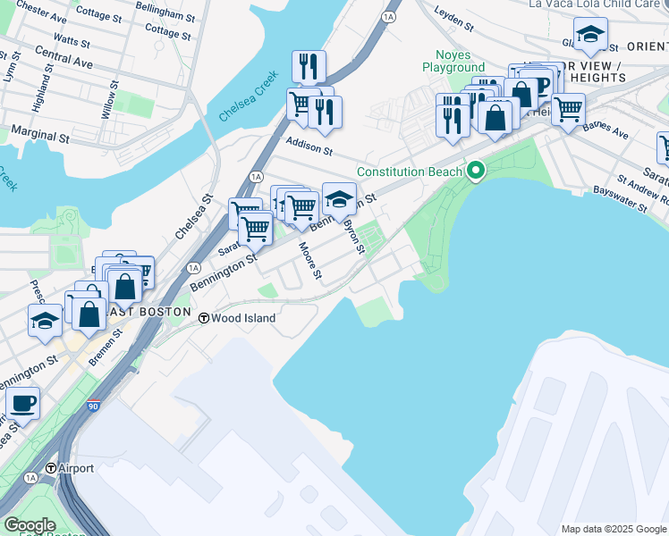 map of restaurants, bars, coffee shops, grocery stores, and more near 114 Cowper Street in Boston