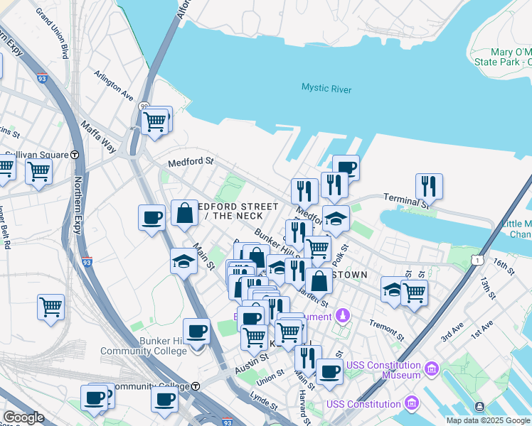 map of restaurants, bars, coffee shops, grocery stores, and more near 15 Belmont Street in Boston