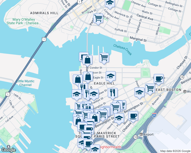 map of restaurants, bars, coffee shops, grocery stores, and more near 3 Bennet Place in Boston