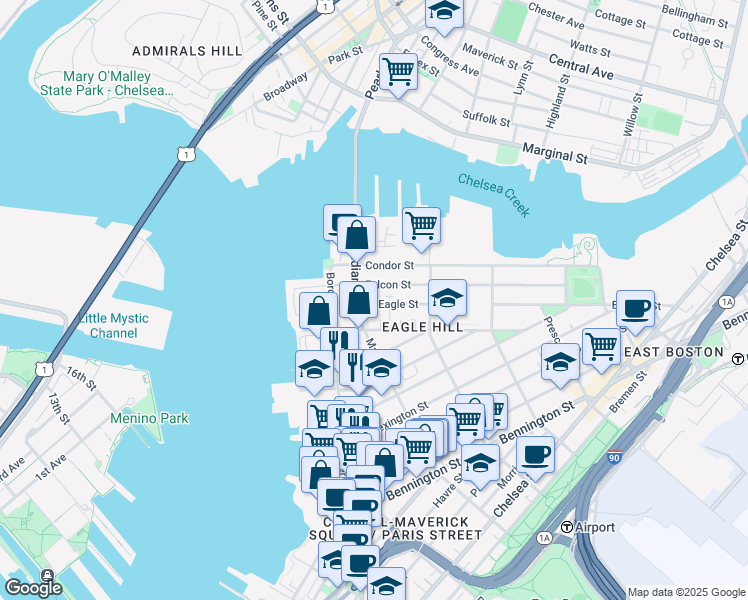map of restaurants, bars, coffee shops, grocery stores, and more near 3 Bennet Place in Boston