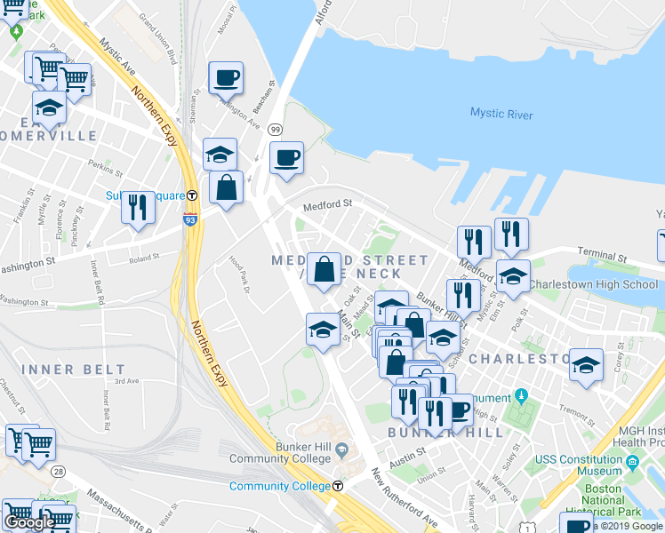 map of restaurants, bars, coffee shops, grocery stores, and more near 3 Albion Place in Boston