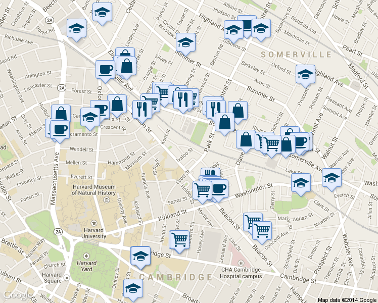 map of restaurants, bars, coffee shops, grocery stores, and more near 44 Ivaloo Street in Somerville