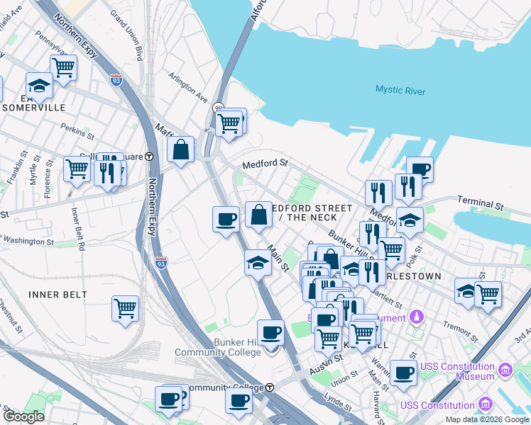 map of restaurants, bars, coffee shops, grocery stores, and more near 3 Albion Place in Boston