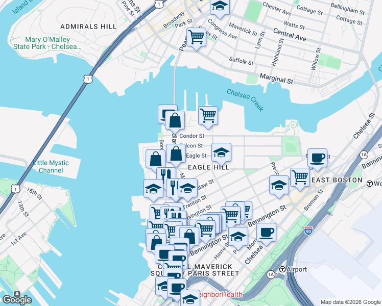 map of restaurants, bars, coffee shops, grocery stores, and more near 3 Bennet Place in Boston