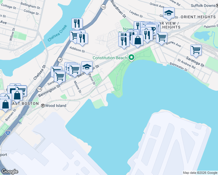 map of restaurants, bars, coffee shops, grocery stores, and more near 171 Coleridge Street in Boston