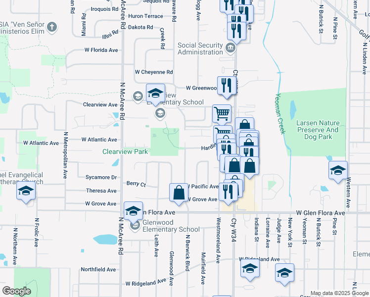 map of restaurants, bars, coffee shops, grocery stores, and more near 1607 Berwick Boulevard in Waukegan