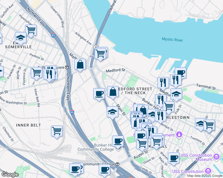 map of restaurants, bars, coffee shops, grocery stores, and more near 3 Albion Place in Boston