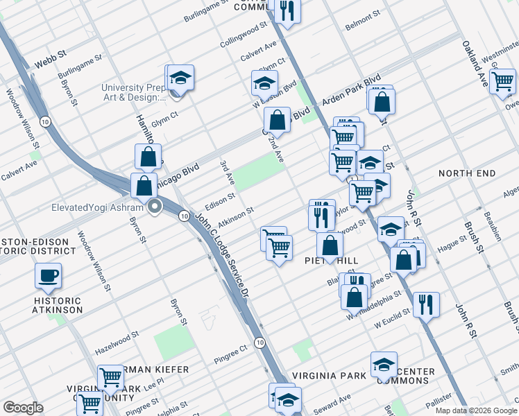 map of restaurants, bars, coffee shops, grocery stores, and more near 9115 3rd Avenue in Detroit