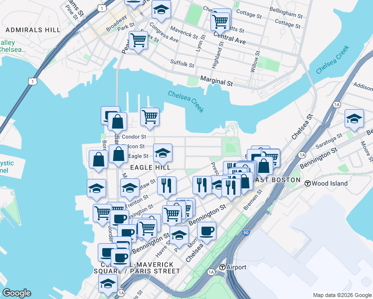 map of restaurants, bars, coffee shops, grocery stores, and more near 167-169 Condor Street in Boston