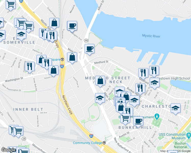 map of restaurants, bars, coffee shops, grocery stores, and more near 5 Charles Street in Boston