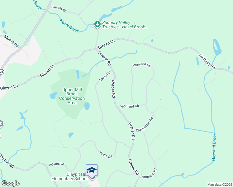 map of restaurants, bars, coffee shops, grocery stores, and more near 105 Draper Road in Wayland