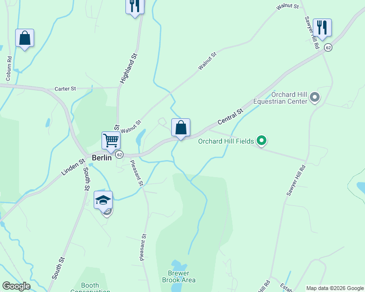 map of restaurants, bars, coffee shops, grocery stores, and more near 79 Massachusetts 62 in Berlin