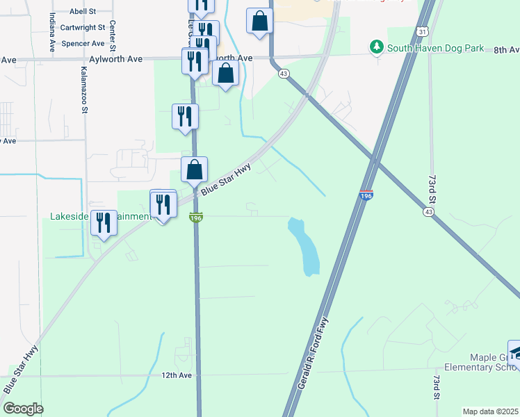 map of restaurants, bars, coffee shops, grocery stores, and more near 9379 Blue Star Memorial Highway in South Haven