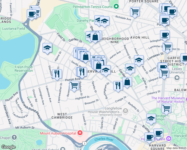 map of restaurants, bars, coffee shops, grocery stores, and more near in Cambridge