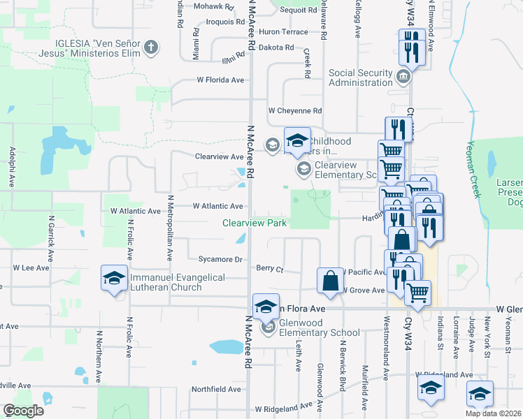 map of restaurants, bars, coffee shops, grocery stores, and more near 1603 North McAree Road in Waukegan