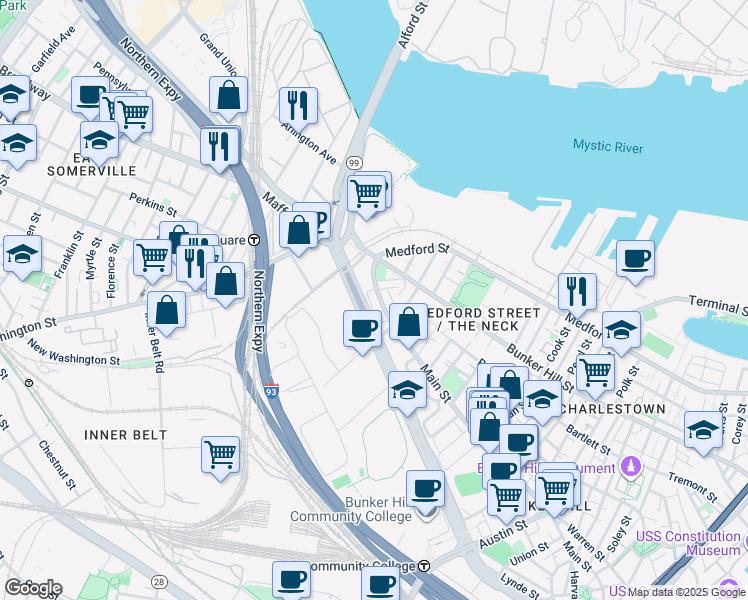 map of restaurants, bars, coffee shops, grocery stores, and more near 5 Charles Street in Boston