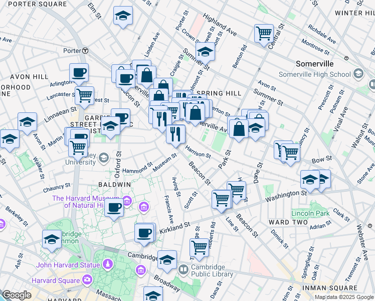 map of restaurants, bars, coffee shops, grocery stores, and more near in Somerville