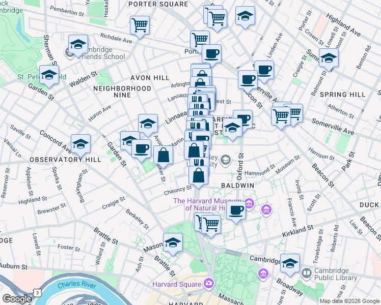 map of restaurants, bars, coffee shops, grocery stores, and more near 8 Wright Street in Cambridge