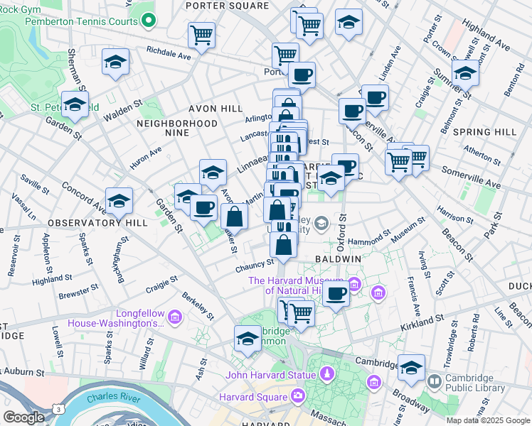 map of restaurants, bars, coffee shops, grocery stores, and more near 8 Wright Street in Cambridge
