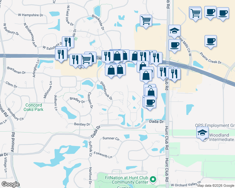 map of restaurants, bars, coffee shops, grocery stores, and more near 6764 Roanoake Court in Gurnee