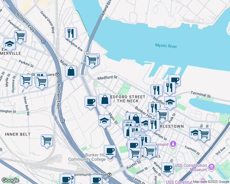 map of restaurants, bars, coffee shops, grocery stores, and more near 14 Saint Martin Street in Boston