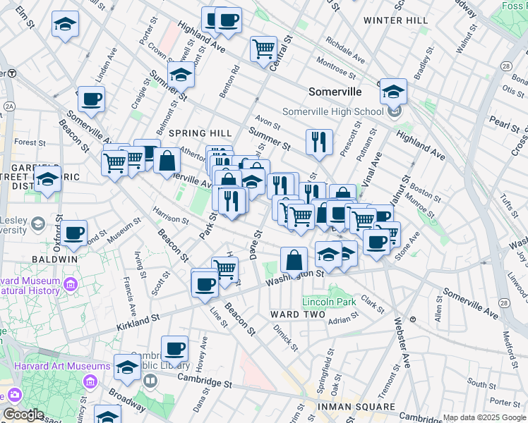 map of restaurants, bars, coffee shops, grocery stores, and more near 480 Somerville Avenue in Somerville