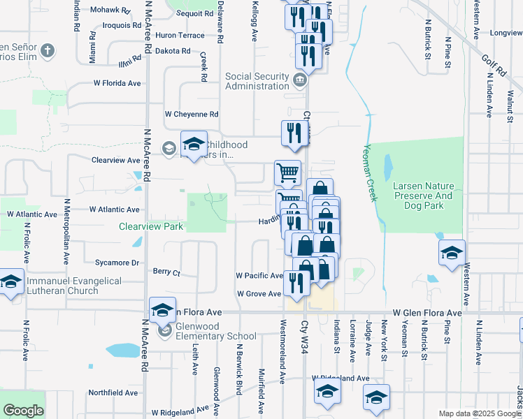 map of restaurants, bars, coffee shops, grocery stores, and more near 1607 Berwick Boulevard in Waukegan