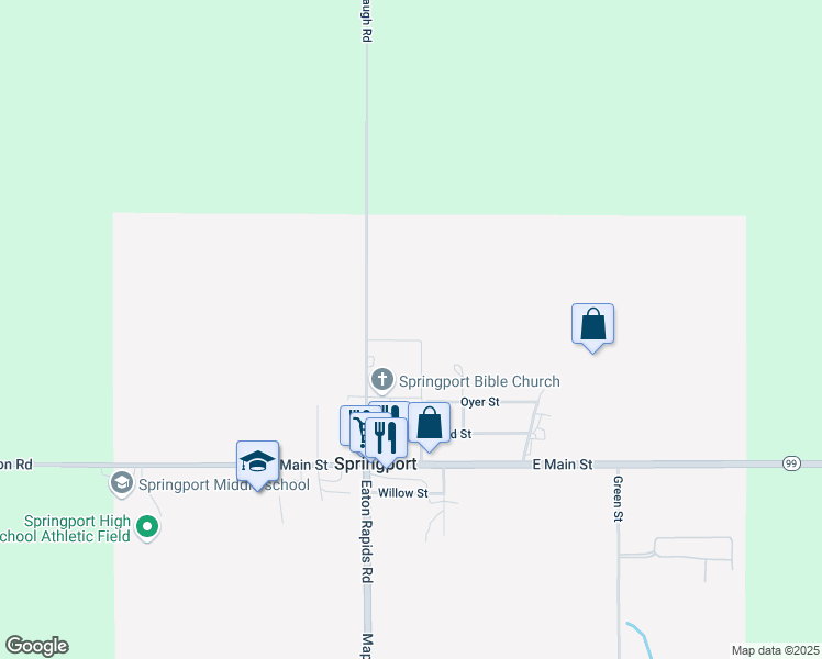 map of restaurants, bars, coffee shops, grocery stores, and more near 185 Jac Court in Springport