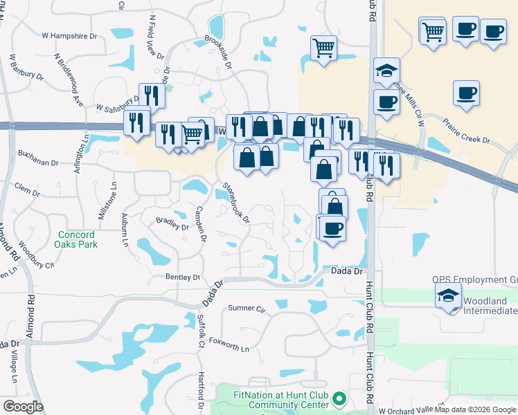 map of restaurants, bars, coffee shops, grocery stores, and more near 6763 Roanoake Court in Gurnee