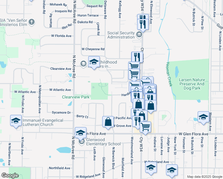 map of restaurants, bars, coffee shops, grocery stores, and more near 1603 Berwick Boulevard in Waukegan