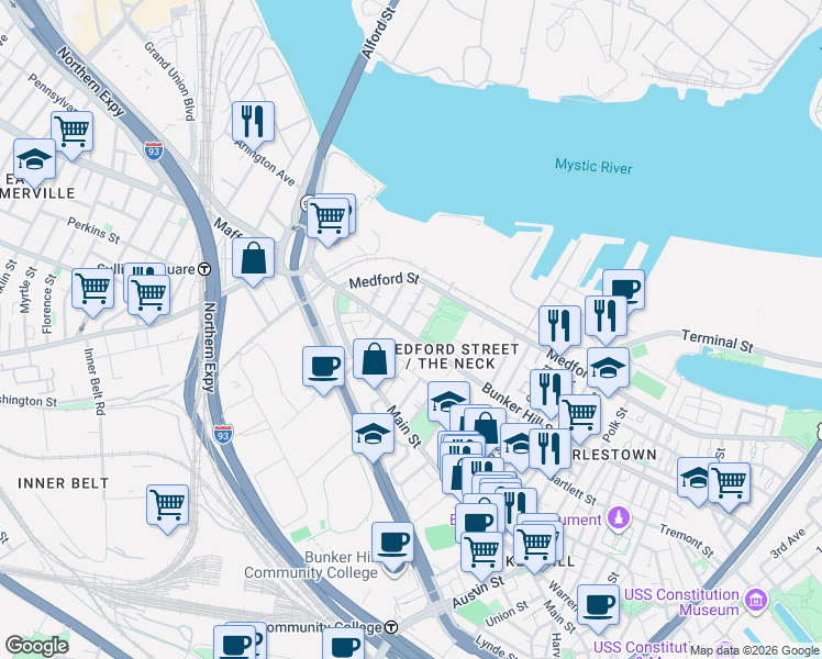 map of restaurants, bars, coffee shops, grocery stores, and more near 14 Saint Martin Street in Boston