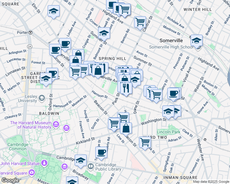 map of restaurants, bars, coffee shops, grocery stores, and more near 7 Allen Court in Somerville