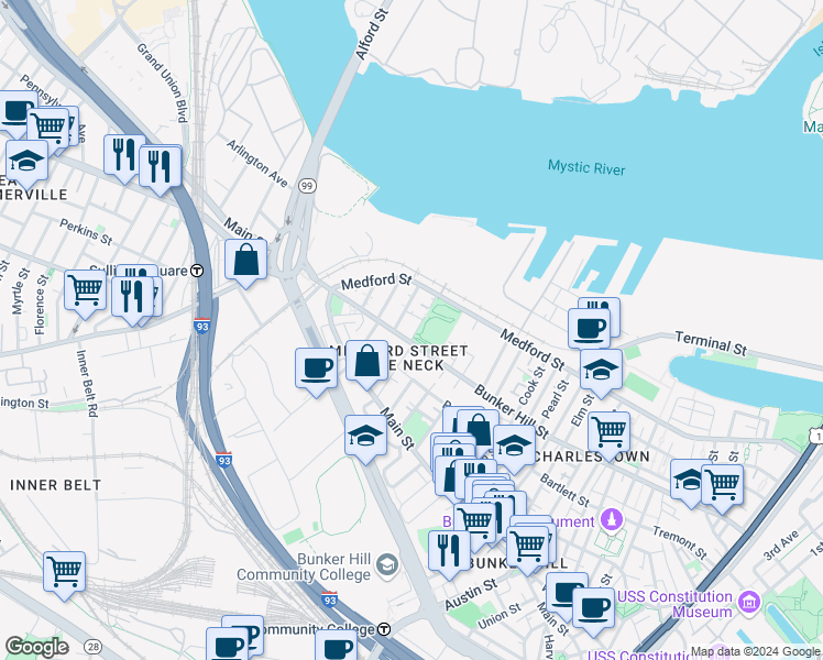 map of restaurants, bars, coffee shops, grocery stores, and more near 14 Saint Martin Street in Boston