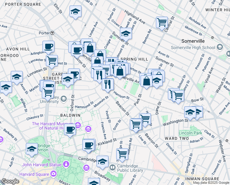 map of restaurants, bars, coffee shops, grocery stores, and more near in Somerville