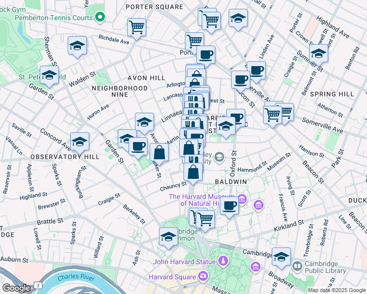 map of restaurants, bars, coffee shops, grocery stores, and more near 8 Wright Street in Cambridge