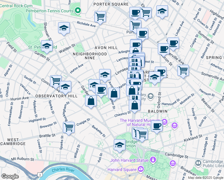 map of restaurants, bars, coffee shops, grocery stores, and more near in Cambridge