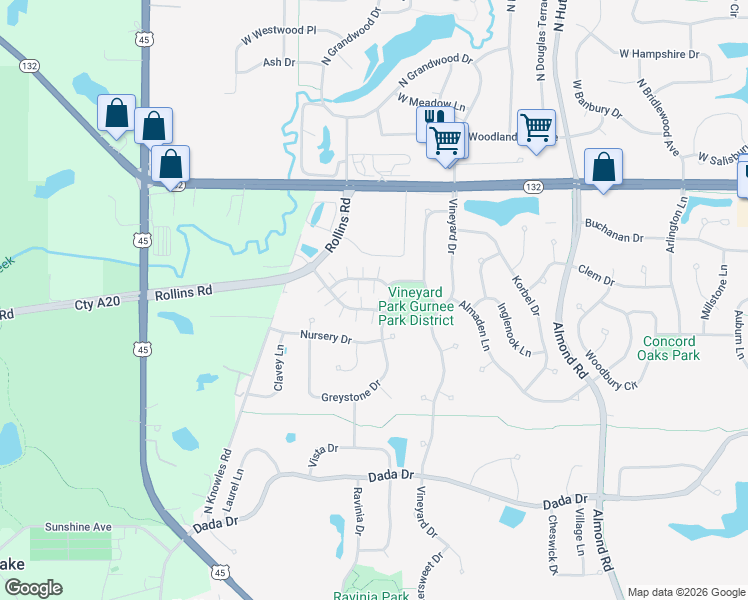 map of restaurants, bars, coffee shops, grocery stores, and more near 1580 Superior Court in Gurnee