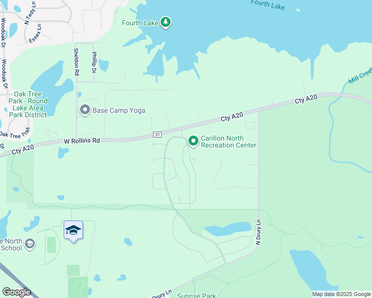 map of restaurants, bars, coffee shops, grocery stores, and more near 2411 Carillon Drive in Grayslake