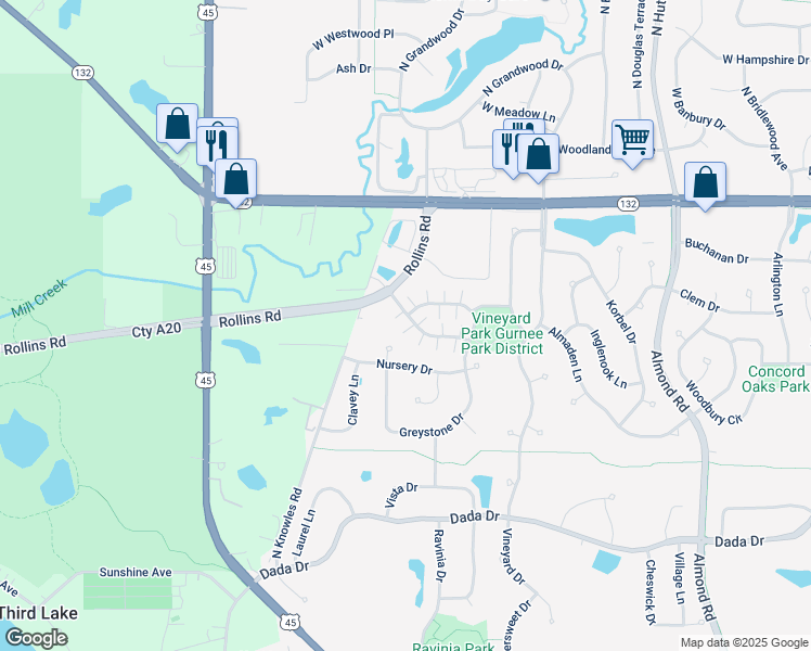 map of restaurants, bars, coffee shops, grocery stores, and more near 1540 Sapphire Court in Gurnee